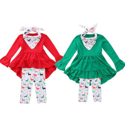 

Christmas Toddler Kids Girls Outfit Clothes Long Sleeve TopsLong Pants Scarf US
