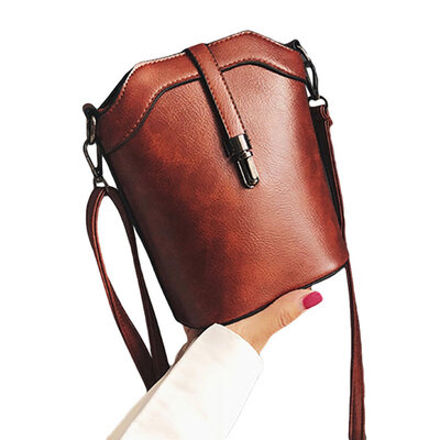 

Vintage Women Solid Color Faux Leather Crossbody Shoulder Pouch Small Bucket Bag