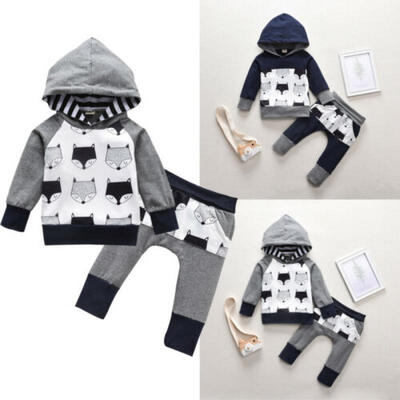 

Infant Baby Boy Clothes Fox Hooded Tops Sweatshirt Pants Kid Tracksuit Outfit US
