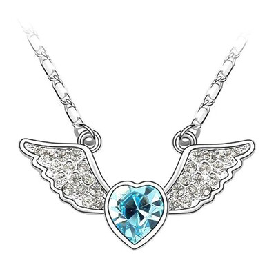 

Fashion Beautiful Ladies Fashion Angel Wings Peach Crystal Heart Necklace