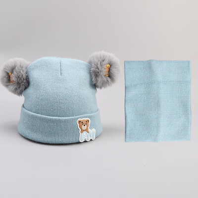

Dongyun new autumn&winter childrens children twin ball knitted cotton collar cover hat to keep warm two-piece hat