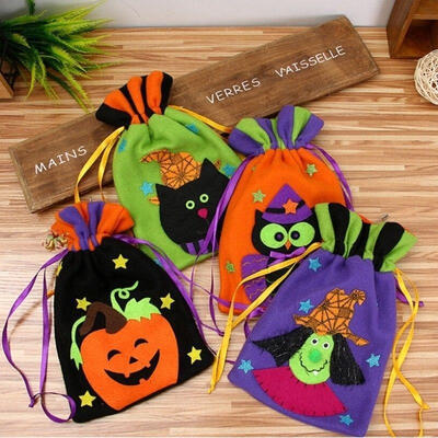 

Halloween Pumpkin Canvas Bags Beam Port Drawstring Sack Candy Gift Bags US