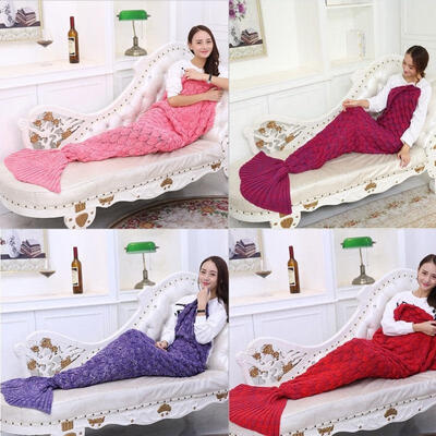 

Kids Adults Fish Scale Mermaid Tail Blanket Sofa Blanket Knitting Warm Soft