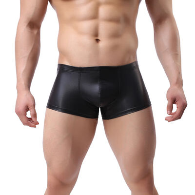 

Mens Soft Breathable Stretch Boxer New Fashion Patent Leather Solid Colors Underwear Man Boxer