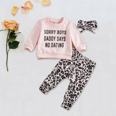 

3PCS Toddler Infant Baby Girl Clothes T-shirt Tops Leopard Pants Headband Outfit