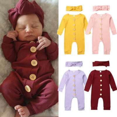 

US 2PCS Newborn Baby Girl Boy Clothes Knitted Romper Jumpsuit Solid Outfits Set
