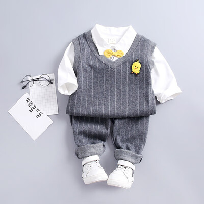 

New Autumn Baby Boy Set Long Sleeve Gentleman Soft Cotton T-Shirt TopsStripe VestLong Pants Trousers Toddler Outfits