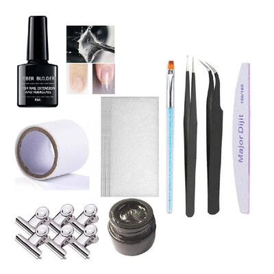 

Fiberglass Nail Gel Set Fiberglass Extension Builder UV Nail Gel Pen Clips Nail File Tweezers