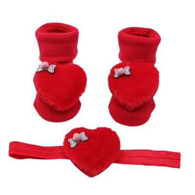 

2Pcs Newborn Baby Sock Girls Soft Socks Baby Sweet HairBandNon-slip Cotton Socks Children Headband