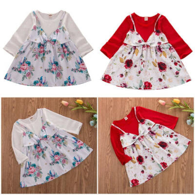 

Kids Toddler Baby Flower Girls Long Sleeve Dress Princess Party Dresses Clothes