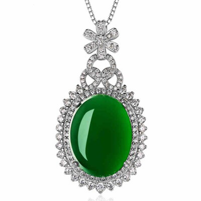 

Fashion Women Silver Necklace Pendant NEW Natural Green Chalcedony Water Drop Pendant