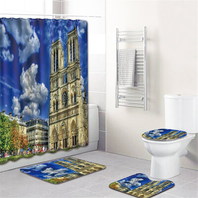 

〖Follure〗Waterproof Bathroom Shower Curtain Set Non-Slip Rug Toilet Lid Cover Bath Mat