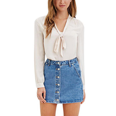 

Office Wear Women Summer Chiffon Blouses Shirts Lady Girls Casual O-Neck Bow Tie Long Sleeve Tops Shirts Blusas