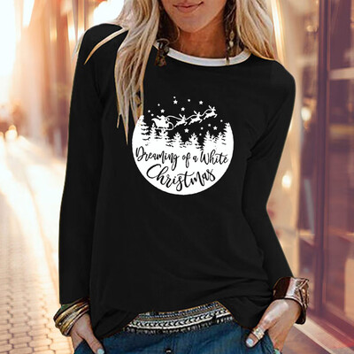 

Tailored Christmas Women Solid Color Print Tops Hooded Pullover Blouse T-Shirts