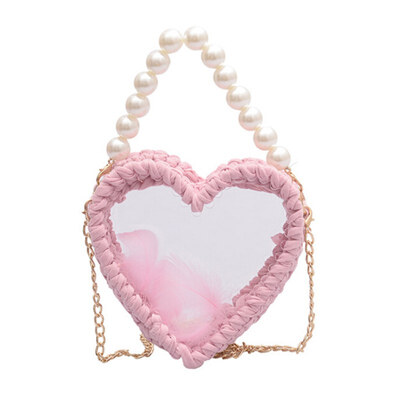 

2019 summer new fashion feather pearl hand-woven transparent jelly bag portable chain shoulder Messenger bag