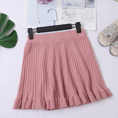 

Women Knitting Skirt Korean Autumn Winter Solid Color Elasticated High Waist Ruffles Hip Kawaii Mini Skirt