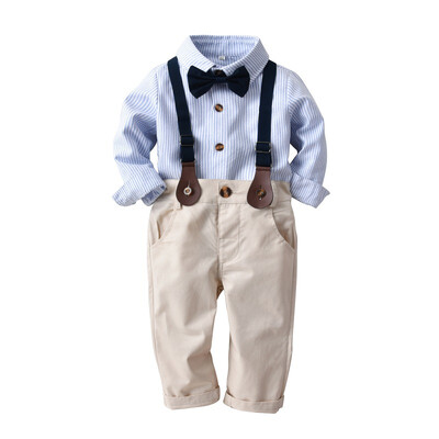 

Boys Long Sleeve Shirt Set Autumn New Kids Gentleman ShirtBib Pant 3pcs Suit Childrens Sets Childrens Clothing 1-4Y