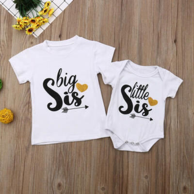 

Kids Matching Cotton Clothes Big Sister T-shirt Little Sister Romper Summer