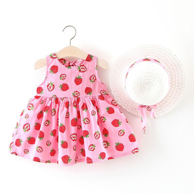 

2Pcs Baby Girls Dress Sets with Hat Kids dress Fruit Pattern Dresses Casual Sleeveless Tutu Sundress