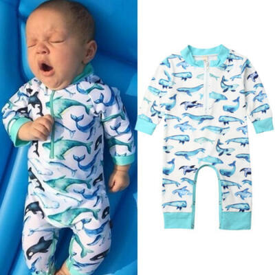 

US Newborn Baby Boy Girl Autumn Clothes Dolphins Romper Jumpsuit Bodysuit Outfit