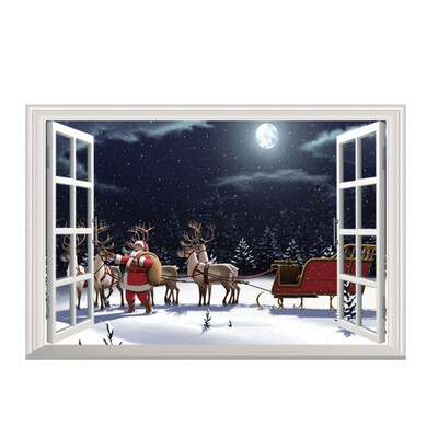 

Romantic Christmas 3D Fake Window Wall Stickers Self-Adhesive Removable Faux Window Wall Decal Christmas Holiday Decor Sticker