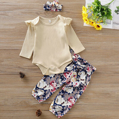 

3pcs Newborn Infant Baby Girls Long Sleeve Romper Printing Pants Outfit Clothes