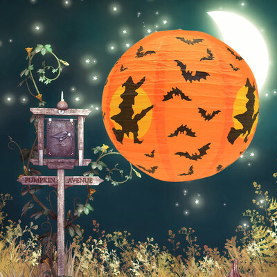 

Toponeto New Halloween Paper Pumpkin Hanging Lantern DIY Holiday Party Decor Scary A