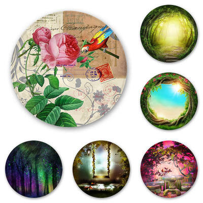 

Round Soft Flannel Rug for Home Kitchen Living Room Forest Pattern Non-Slip Area Floor Rug Natural View Home Pad Mat Carpet