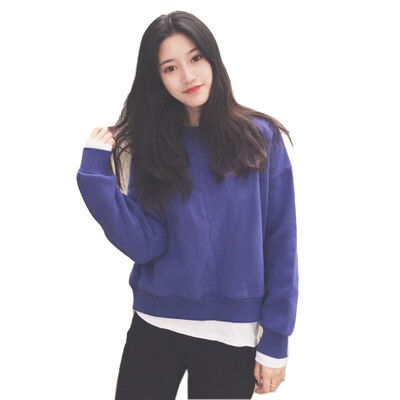 

Women Fake Two-piece Stitching Loose Sweatshirt Round Neck Pullover Long Sleeve Casual Thin Section Solid Color Tops Femalr