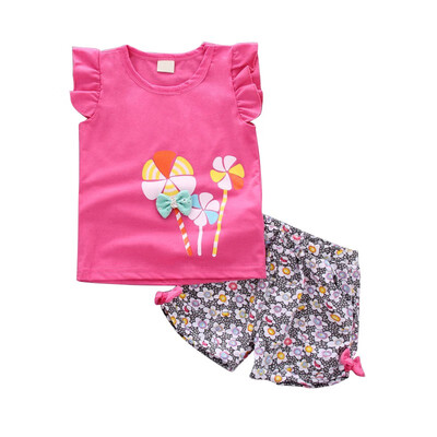 

3 Color Newborn Baby Girl Clothes Set Cartoon Printing T-shirt Floral Bow Shorts Baby Clothes Set Fashion Girl Clothes