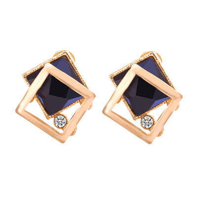 

Double Square Crystal 925 Silver Pin Earrings Wild Fashion Korea Korean Earrings Earrings