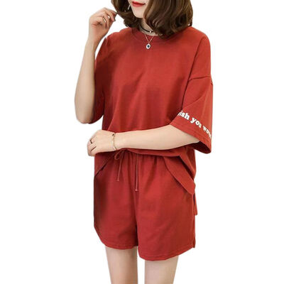 

Women Summer Loose Simple Round Neck Short-sleeved Tops Wide Leg Solid Color Shorts Fashion Casual Two-Piece Set 2019 New