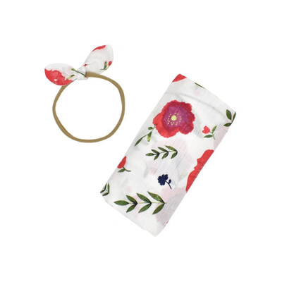 

Newborn Receiving Blanket Headband Set Infant Soft Stroller Bedding Wrap Flower Print Baby Swaddle Blanket Towel 100110cm