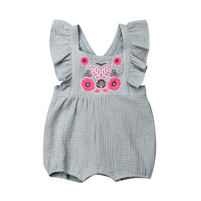 

Cotton-Linen O-Neck Pullover 0-2Y Embroidered Summer Girl Jumpsuit Baby Short Sleeve Embroidered Rompers Kids Toddler Romper
