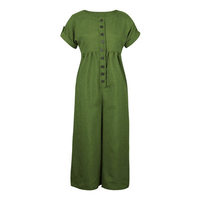 

2019 Summer Casual Jumpsuits Womens Short Sleeve Loose Jumpsuit Solid Color Buttons Linen Cotton Playsuit Trousers Overalls