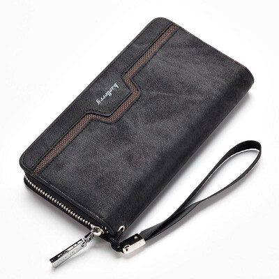

Men Wallets Long Purse Clutch PU Leather Zipper Solid Credit Card Holder Vintage Organizer with Wrist Strap