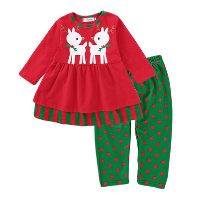 

Hot Christmas Costume Children Christmas Deer Skirt Set 2-piece Elk Print T-shirt Skirt Trousers Toddler Casual Outerwear
