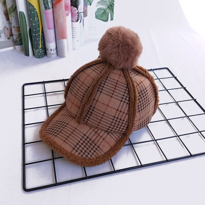 

Childrens winter Korean lamb feather cap baby warm thickened fur ball cap boys&girls Joker baseball cap
