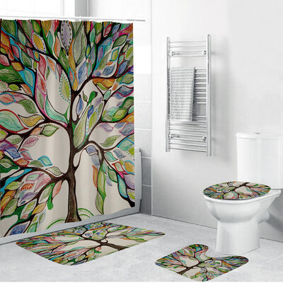 

Gobestart 4PCS Non Slip Toilet Polyester Cover Mat Set Bathroom Shower Curtain