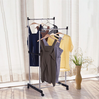 

Gobestart Stainless Steel Double Pole Adjustable Rolling Coat Rack And Garment Drying Rack