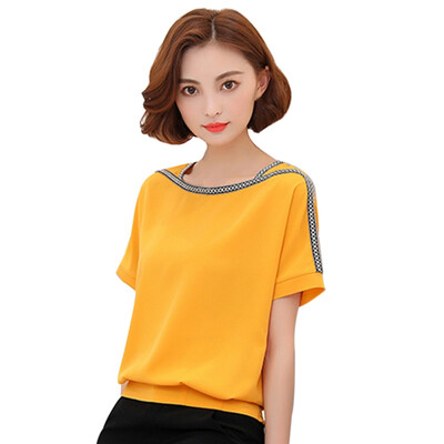 

3 Color Summer Chiffon Blouse Office Lady Short Sleeve Square Collar Striped Blouse Shirts Women summer Tops Casual Streetwear