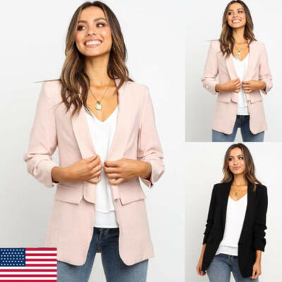 

Women Slim Casual Blazer Jacket Top Outwear Long Sleeve Career Formal Long Coat