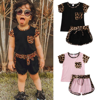 

AU Summer Toddler Kids Baby Girl Short Sleeve Top Pants Shorts Leopard Outfits