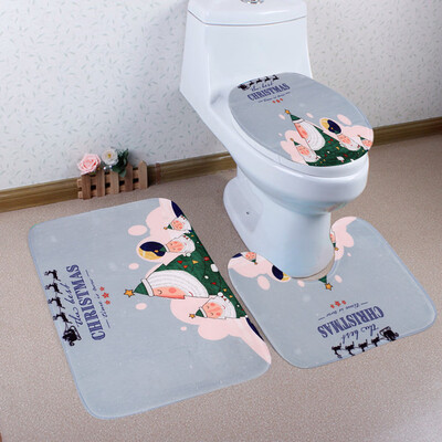 

〖Follure〗3PCS Christmas Bathroom Non-Slip Pedestal Rug Lid Toilet Cover Bath Mat Set
