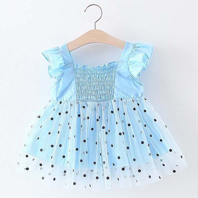 

Summer Casual Fashion Baby Girl Sleeveless Polka Dot Printing Mesh Princess Dress Kids Clothing