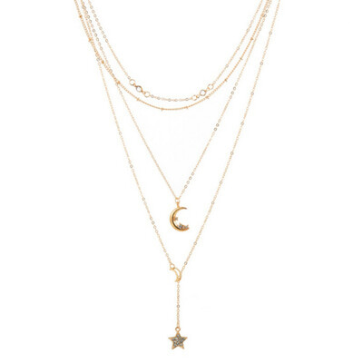 

New Fashion Personality Exquisite Jewelry Moon Five-pointed Star Multi-layer Necklace