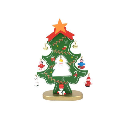 

Christmas Decor Supplies Small Wooden Xmas Tree With Cute Cartoon Pendants Tabletop Ornament