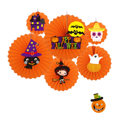 

DIY Round Paper Fan Halloween Party Handmade Black And White Paper Fan Decorations Flower Halloween Party Ornament Accessories