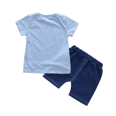 

Hot children suit cartoon little fox striped short-sleeved shorts suit cottondenim leather for 0-5 years old