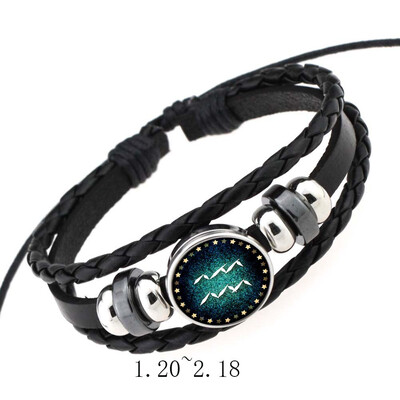 

Sale Fashion 12 Constellations Leather Zodiac Sign with beads Bangle Bracelets For Men Boys Jewelry Travel Accessories Gifts